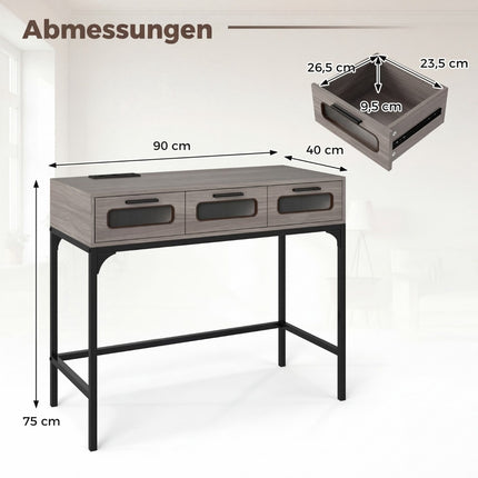 Console Table with LED Lights, Charging Station, Drawers