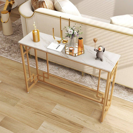 Konsolentisch mit Marmor &amp; geometrischem Metallrahmen Eingangstisch schmal golden