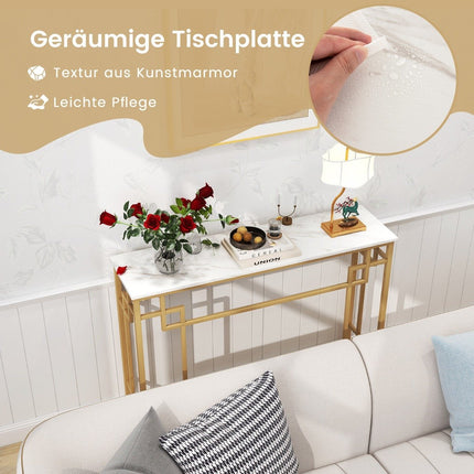 Konsolentisch mit Marmor &amp; geometrischem Metallrahmen Eingangstisch schmal golden