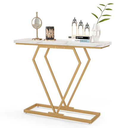 Konsolentisch mit Marmor-Optik, Goldrahmen, 100x29,5x80 cm