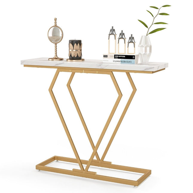 Konsolentisch mit Marmor-Optik, Goldrahmen, 100x29,5x80 cm