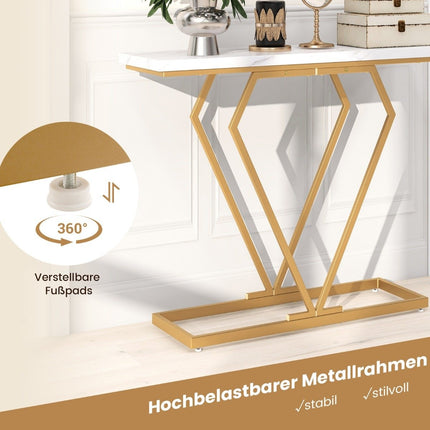 Konsolentisch mit Marmor-Optik, Goldrahmen, 100x29,5x80 cm