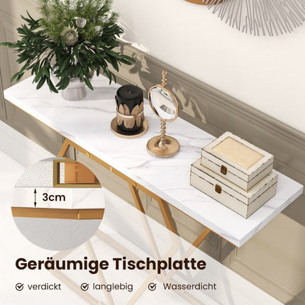 Konsolentisch mit Marmor-Optik, Goldrahmen, 100x29,5x80 cm