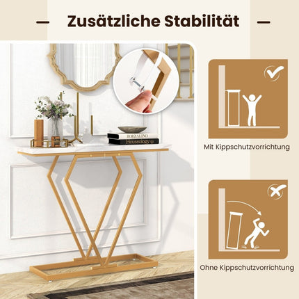 Konsolentisch mit Marmor-Optik, Goldrahmen, 100x29,5x80 cm