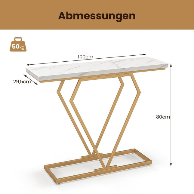 Konsolentisch mit Marmor-Optik, Goldrahmen, 100x29,5x80 cm