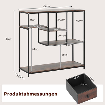 Konsolentisch mit Stauraum, Industriestil, Braun