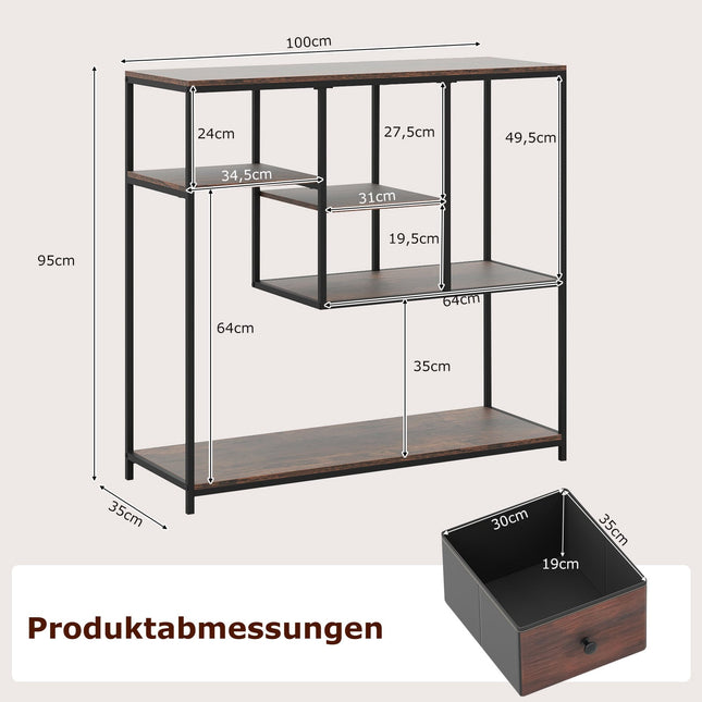 Konsolentisch mit Stauraum, Industriestil, Braun