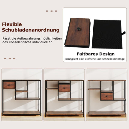 Konsolentisch mit Stauraum, Industriestil, Braun