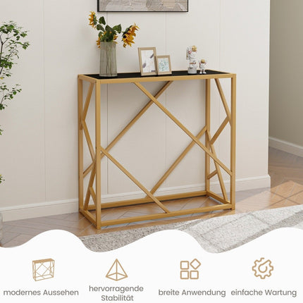 Console Table with Tempered Glass Top, Gold Frame, 80 cm