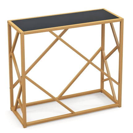 Console Table with Tempered Glass Top, Gold Frame, 80 cm