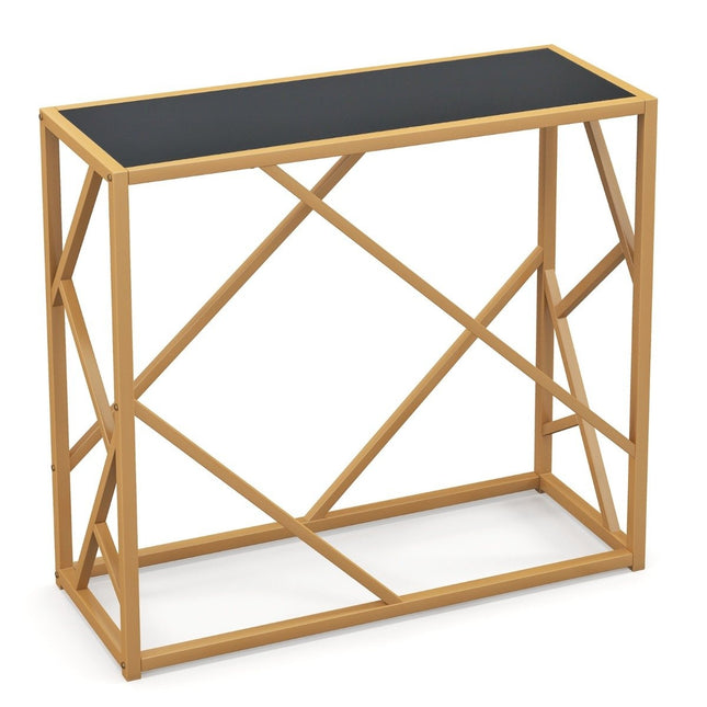 Konsolentisch mit ESG-Glasplatte, Goldrahmen, 80 cm