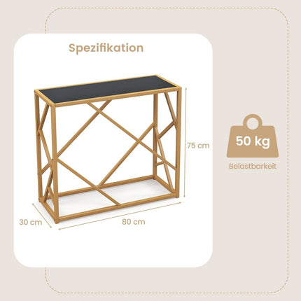 Console Table with Tempered Glass Top, Gold Frame, 80 cm