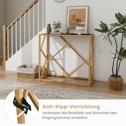 Console Table with Tempered Glass Top, Gold Frame, 80 cm
