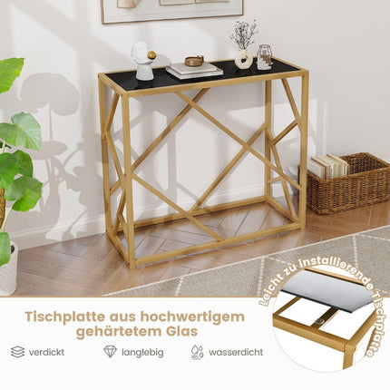 Console Table with Tempered Glass Top, Gold Frame, 80 cm