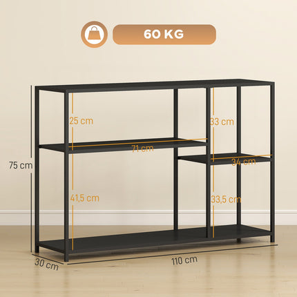 Konsolentisch, 4 Ebenen, Stahlgestell, Schwarz