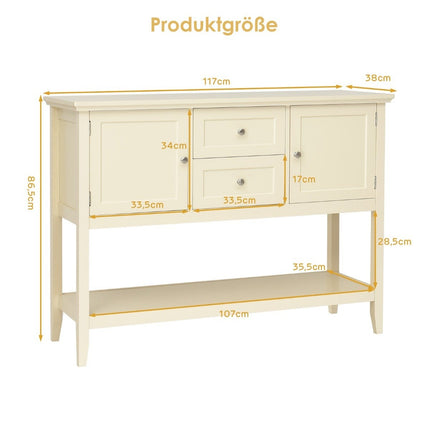 Console table hallway table with 2 drawers and cupboards buffet table side table wood white
