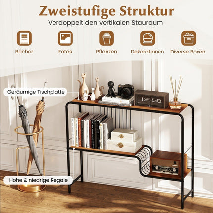 Konsolentisch Flurtisch mit 2 Ablagen und Metallgestell Eingangstisch mit verstellbaren Füßen 99 x 27 x 79 cm