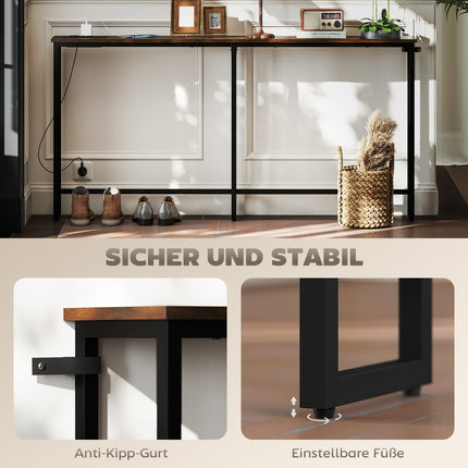 Industrieller schmaler Konsolentisch, Ladestation, rustikales Braun