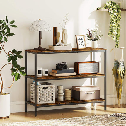 Console table, side table with 3-tier shelf, chipboard, metal, light brown