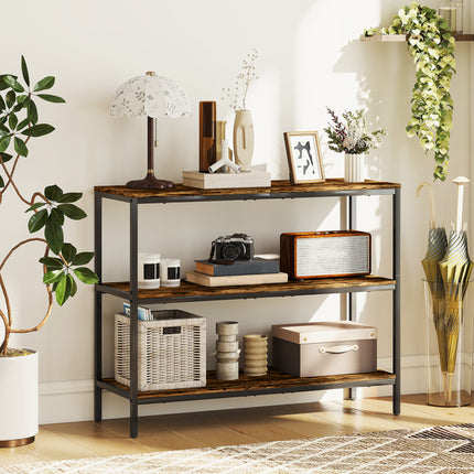 Console table, side table with 3-tier shelf, chipboard, metal, light brown