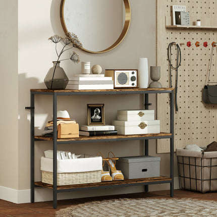 Console table, side table with 3-tier shelf, chipboard, metal, light brown