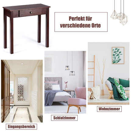 Konsolentisch mit Schublade, Eingangstisch, schmaler Industrial Beistelltisch aus Holz 71 x 30 x 71cm braun