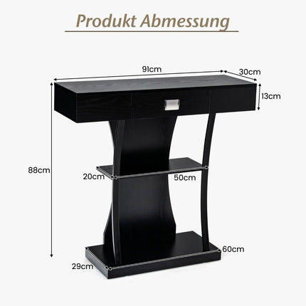 Console table with drawers & metal frame & 2 shelves & tilt protection hallway table black