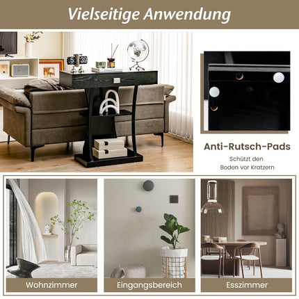 Console table with drawers & metal frame & 2 shelves & tilt protection hallway table black