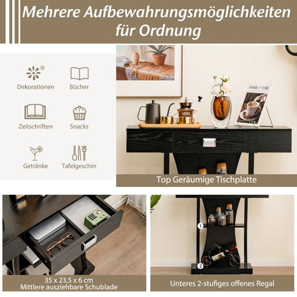 Console table with drawers & metal frame & 2 shelves & tilt protection hallway table black