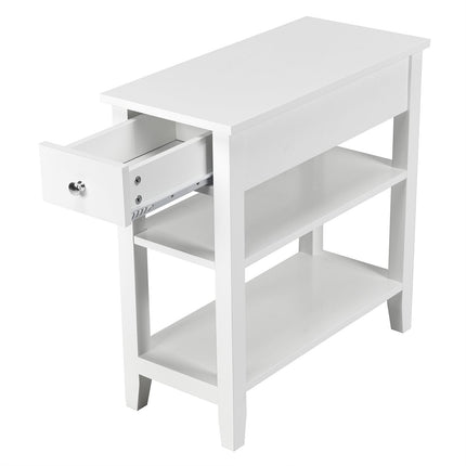 Konsolentisch mit Ablage und Schublade 3-stufiger Beistelltisch aus Holz 60 x 28,5 x 61cm weiß