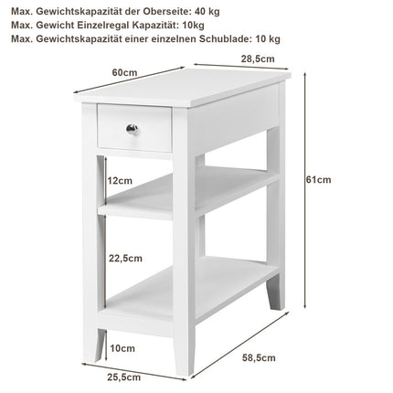 Konsolentisch mit Ablage und Schublade 3-stufiger Beistelltisch aus Holz 60 x 28,5 x 61cm weiß