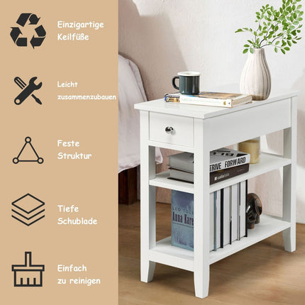 Konsolentisch mit Ablage und Schublade 3-stufiger Beistelltisch aus Holz 60 x 28,5 x 61cm weiß