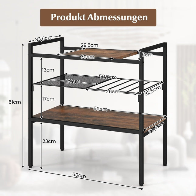 Console table with shelves, narrow console side table, 60 x 33.5 x 61 cm, rustic brown