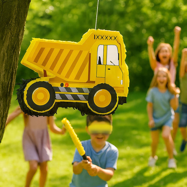 Construction Vehicle Piñata Set with Bat & Mask