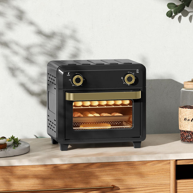 Konvektions-Mini-Ofen, Heißluftfritteuse, Timer, 10L, Schwarz