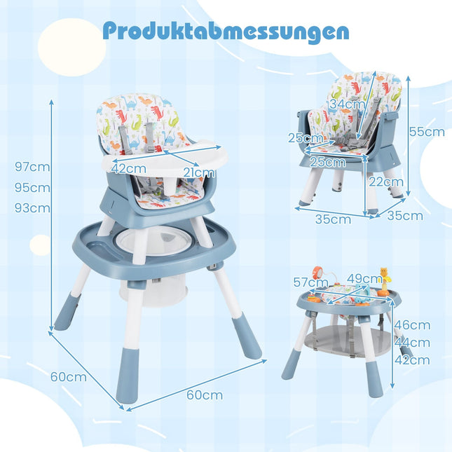 Wandelbarer 16-in-1 Babyhochstuhl mit Tablett und Gurt