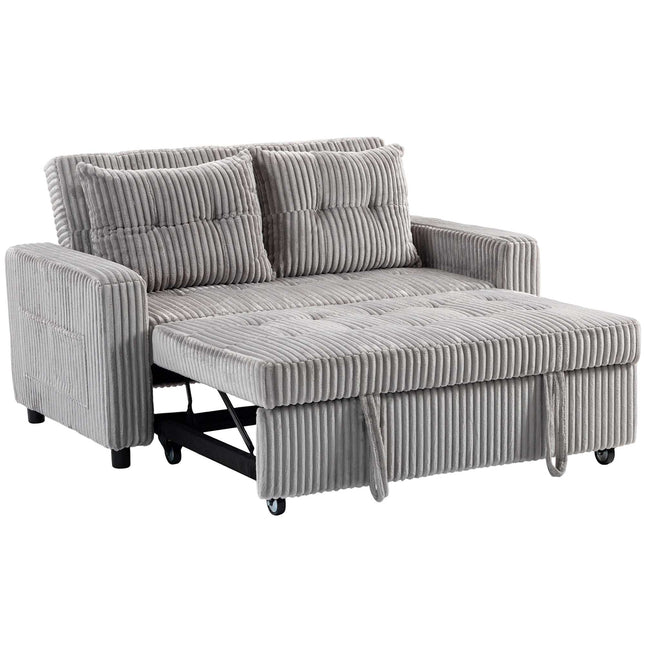 Cabrio 2-Sitzer Cord Schlafsofa, 2 Kissen, Taschen, Grau