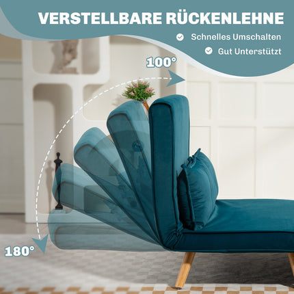 Wandelbares 2-Sitzer Schlafsofa, verstellbare Rückenlehne, grüner Stoff