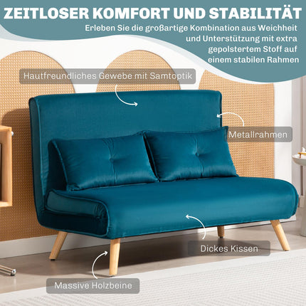 Wandelbares 2-Sitzer Schlafsofa, verstellbare Rückenlehne, grüner Stoff