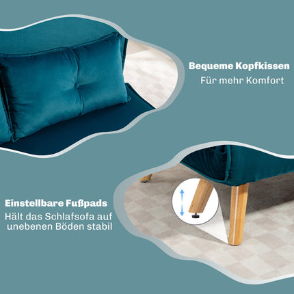 Wandelbares 2-Sitzer Schlafsofa, verstellbare Rückenlehne, grüner Stoff