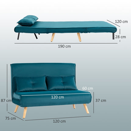 Wandelbares 2-Sitzer Schlafsofa, verstellbare Rückenlehne, grüner Stoff