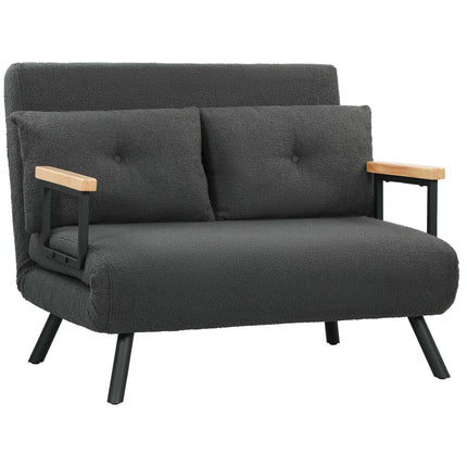 Convertible 2-Seater Sofa Bed with Sherpa Look, Dark Grey