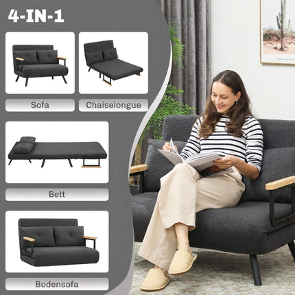 Convertible 2-Seater Sofa Bed with Sherpa Look, Dark Grey