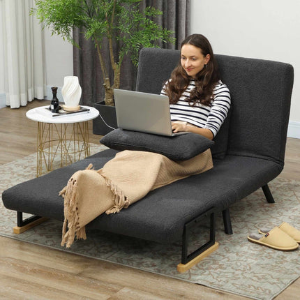 Convertible 2-Seater Sofa Bed with Sherpa Look, Dark Grey