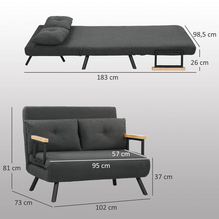 Convertible 2-Seater Sofa Bed with Sherpa Look, Dark Grey