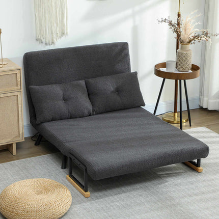 Convertible 2-Seater Sofa Bed with Sherpa Look, Dark Grey