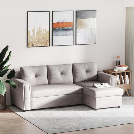 Convertible 3-Seater Sofa Bed with Chaise, Grey Fabric