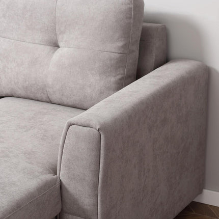 Convertible 3-Seater Sofa Bed with Chaise, Grey Fabric