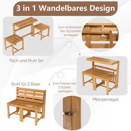 Verwandelbare 3-in-1 Gartenbank- und Tischgarnitur aus Akazienholz