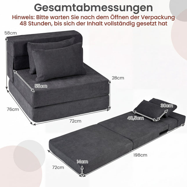 Wandelbares 3-in-1 Chenille-Schlafsofa mit 2 Kissen, Grau